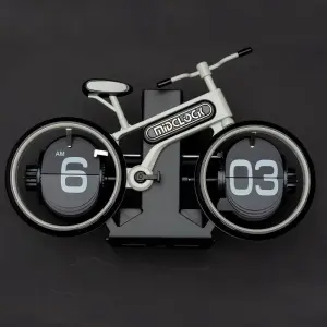 MidClock HY-F117 Unique Bicycle Vintage Flip Desk Clock – White +Black Color