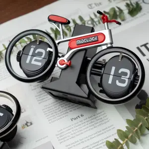 MidClock HY-F117 Unique Bicycle Vintage Flip Desk Clock – White + Red Color